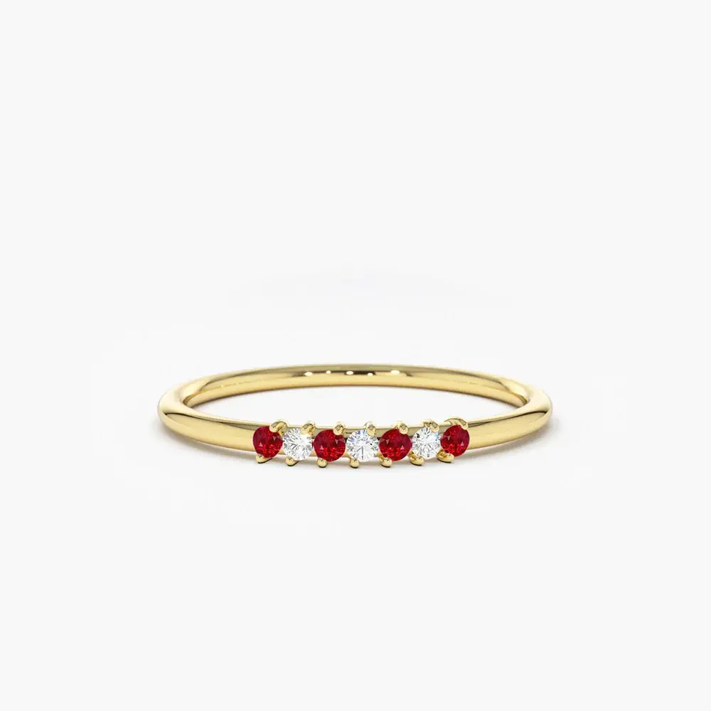 18K Solid Gold  Petite Ruby and Diamond Ring