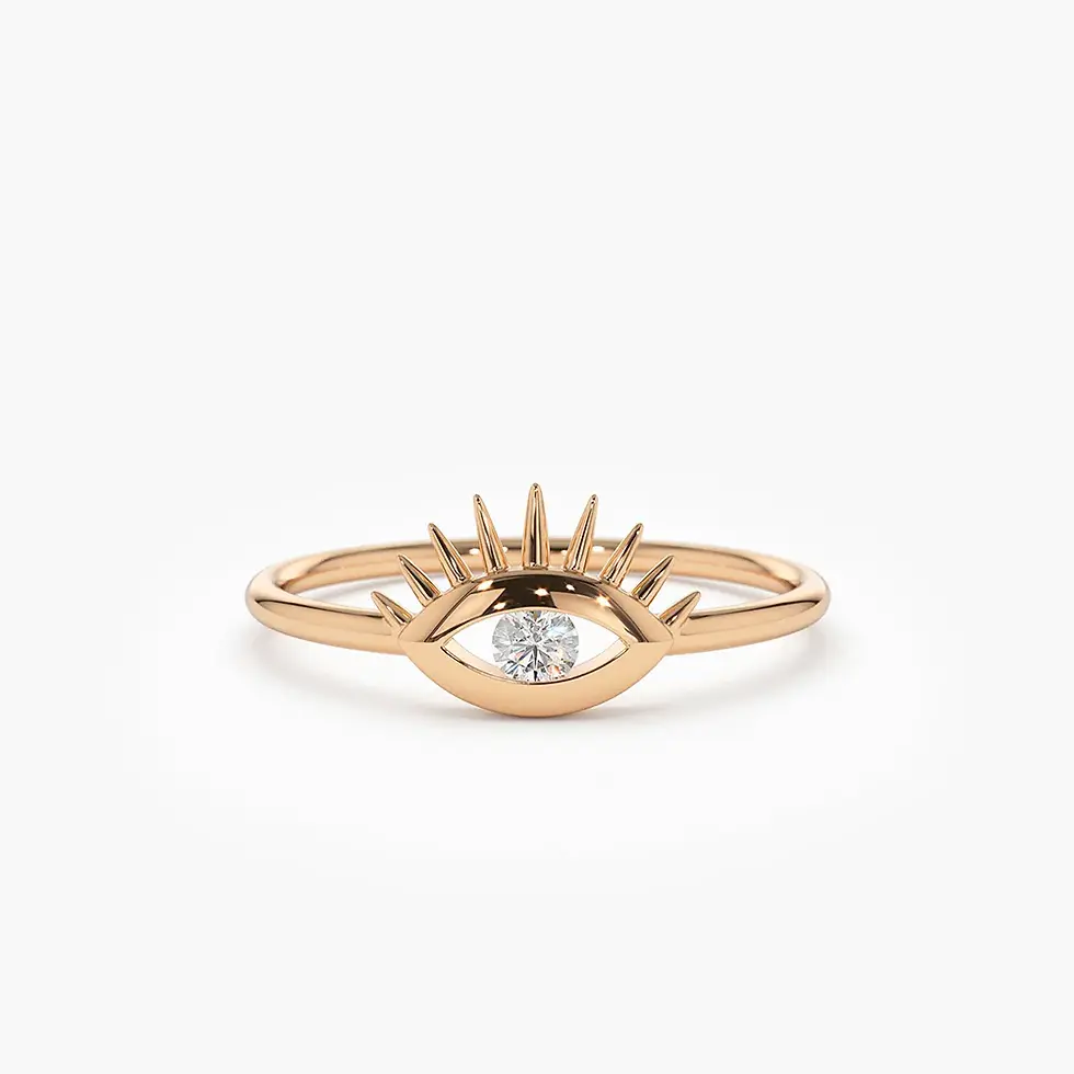 Thumbnail: 18K Solid Gold  Diamond Evil Eye Ring