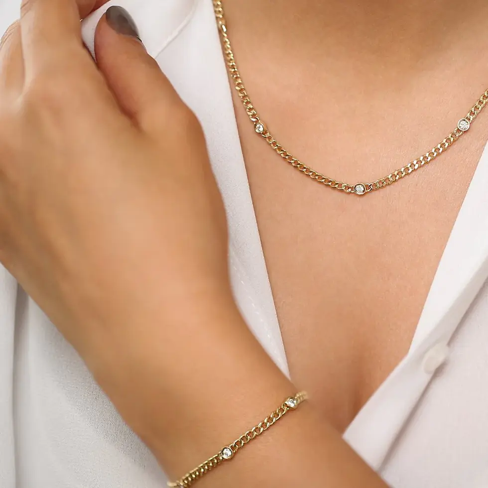 Thumbnail: 18K Solid Gold Cuban Link Necklace with Bezel Setting Diamond