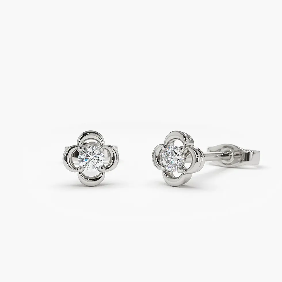 Thumbnail: 18K Solid Gold  Diamond Clover Stud Earrings