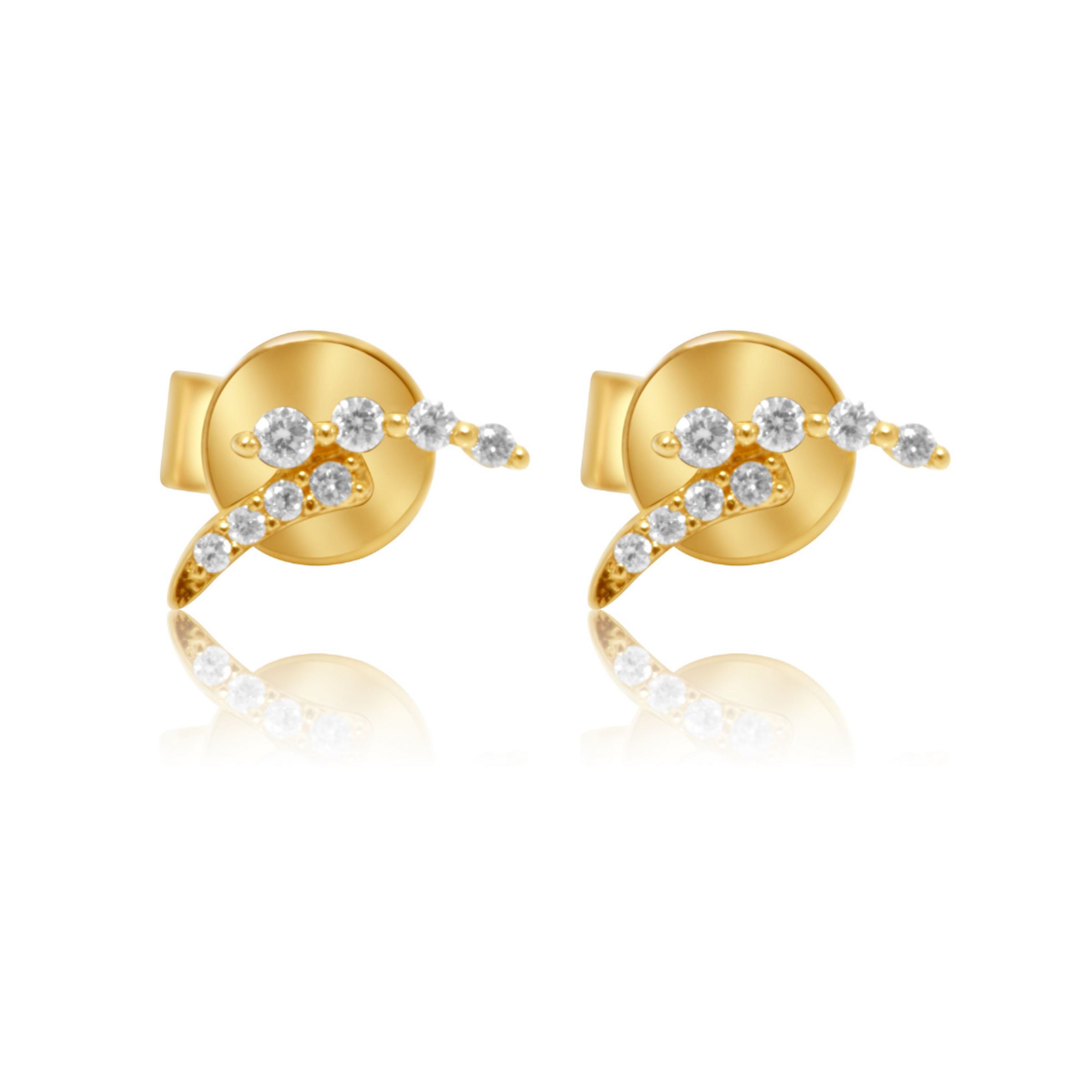 14K Solid Gold Diamond Mini Double Curve Earring