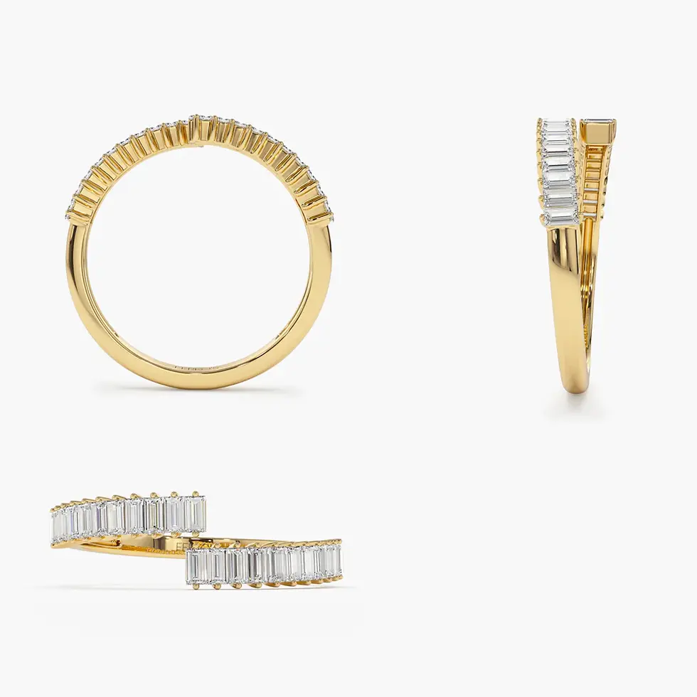 Thumbnail: 18K Solid Gold  Baguette Diamond Bypass Ring