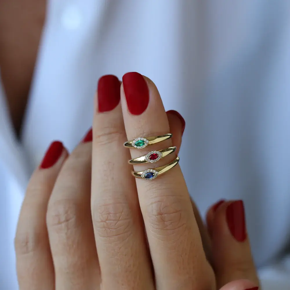 Elegant 18K Solid Gold Marquise Emerald Ring with Halo Setting