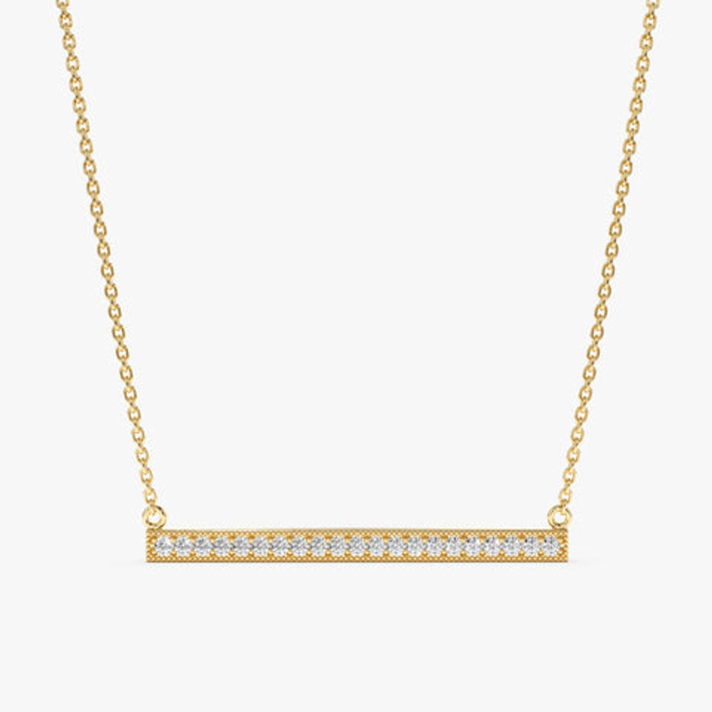 14K Solid Gold Long Diamond Bar Necklace
