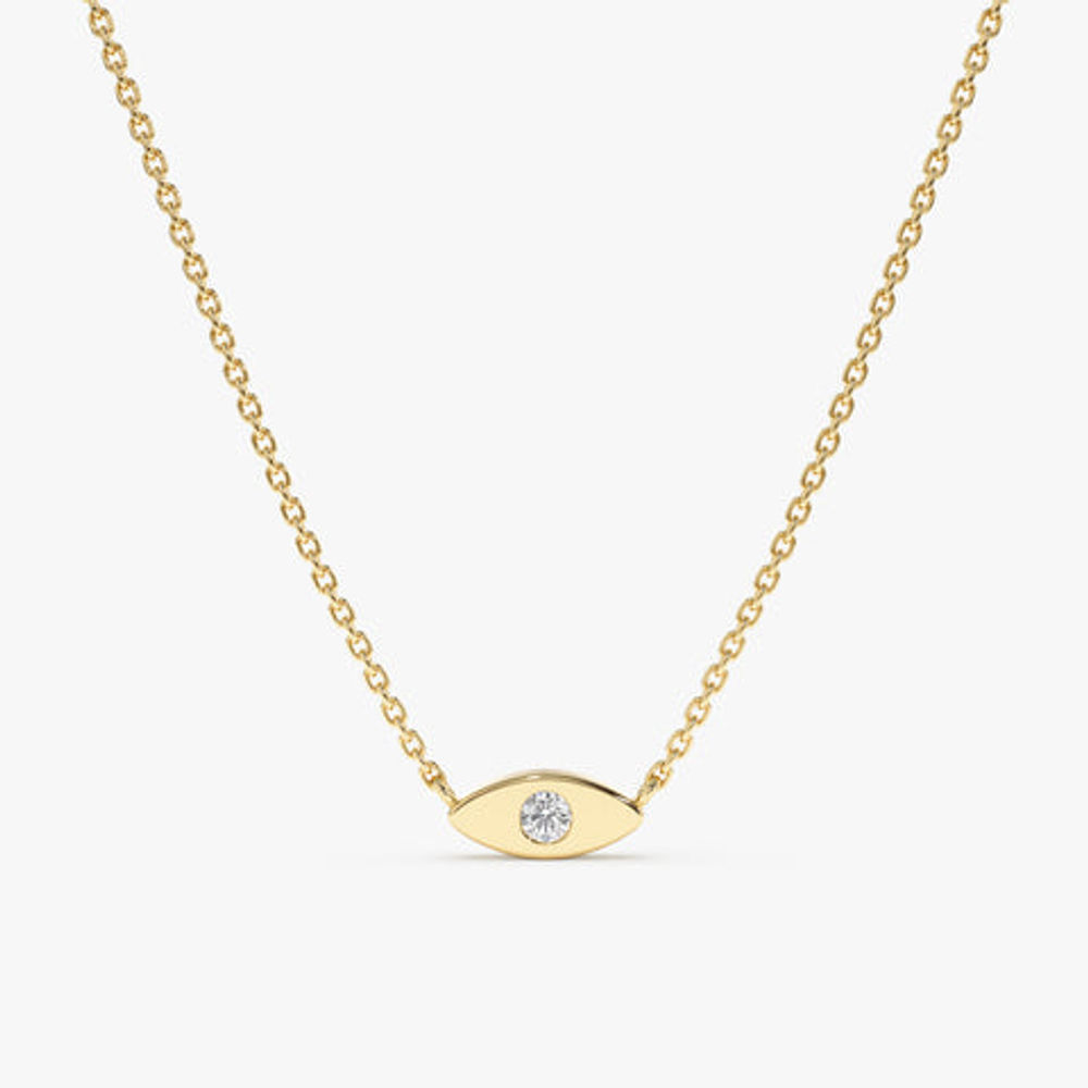 14K Solid Gold Dainty Solitaire Diamond Eye Necklace