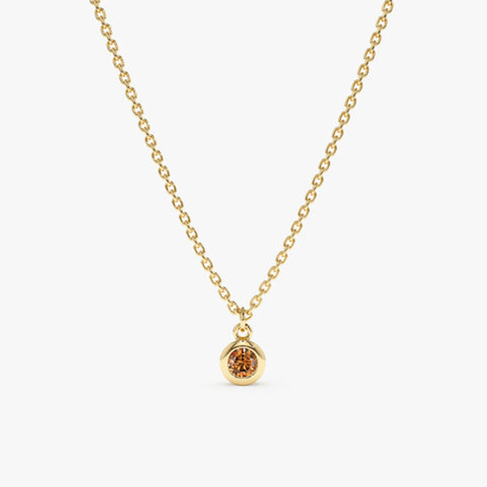 14K Solid Gold Solitaire Citrine Pendant Necklace