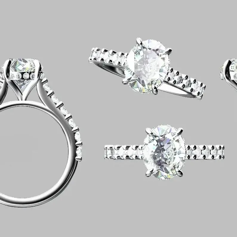Brilliant Oval Cut Moissanite Pave Engagement Ring