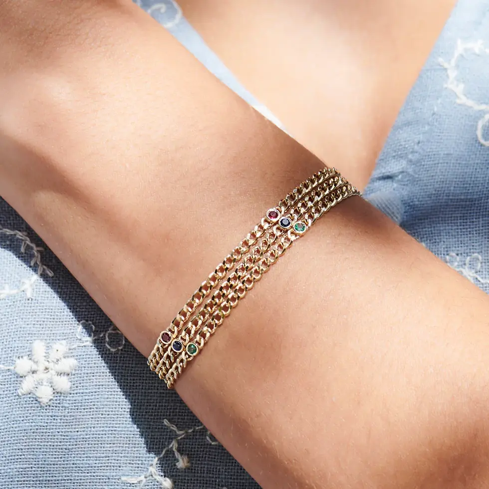 Thumbnail: 14k cuban link bracelet, Sapphire bracelet