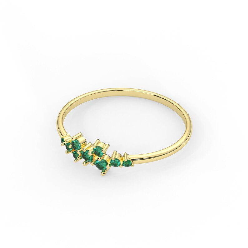 Thumbnail: Solid Gold 0.18 ctw Cluster Emerald Ring