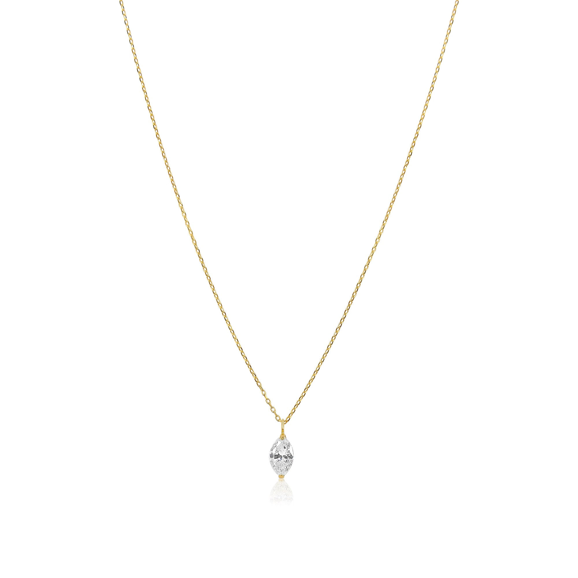 18K Solid Gold Marquise Diamond Drop Pendant Necklace
