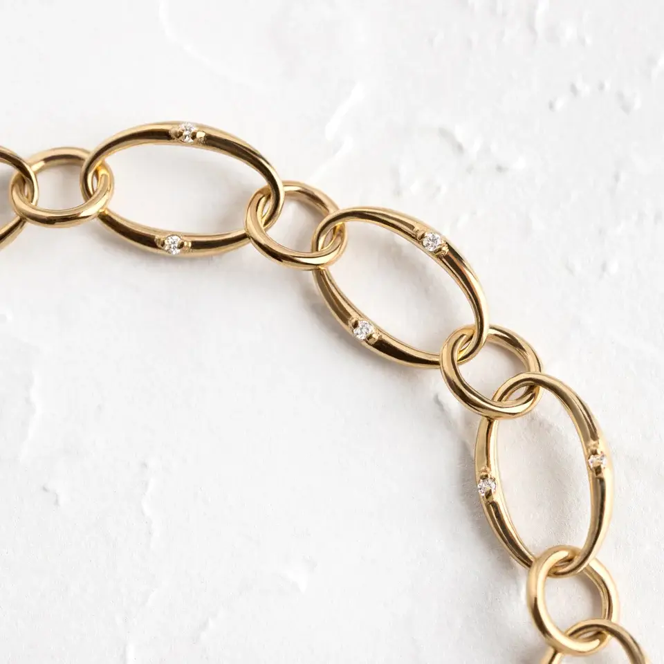 Thumbnail: Solid  Gold Diamond Tethered Bracelet