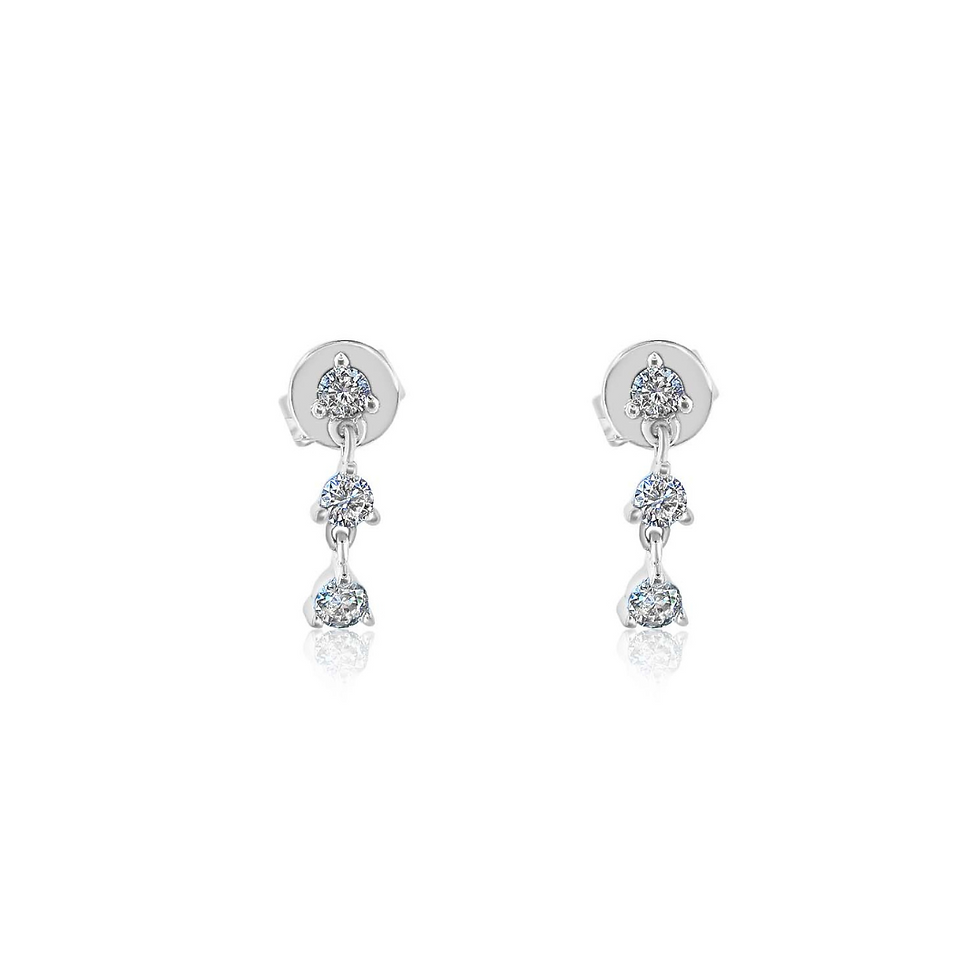 Elegant 18K Gold Triple Diamond Mini Drop Earrings