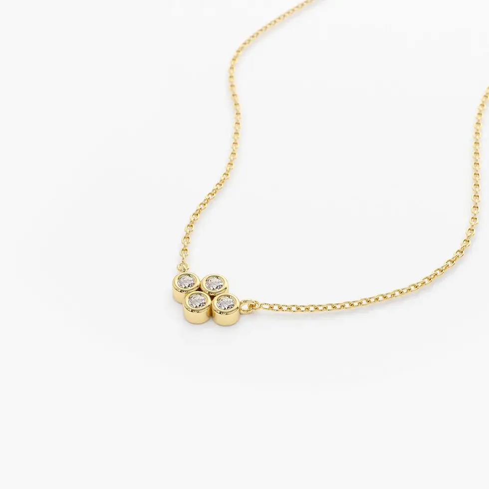 Thumbnail: 18K Solid Gold Four Stone Diamond Cluster Necklace