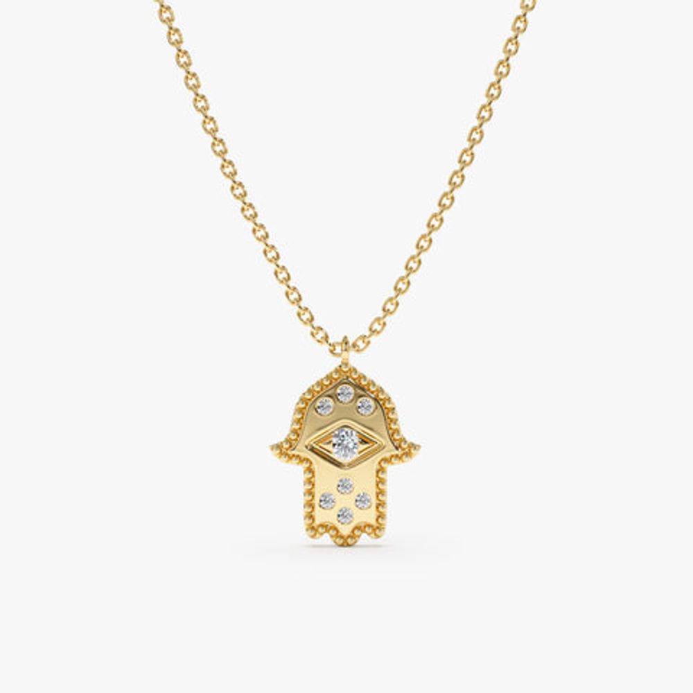 14K Solid Gold & Diamond Hamsa Necklace