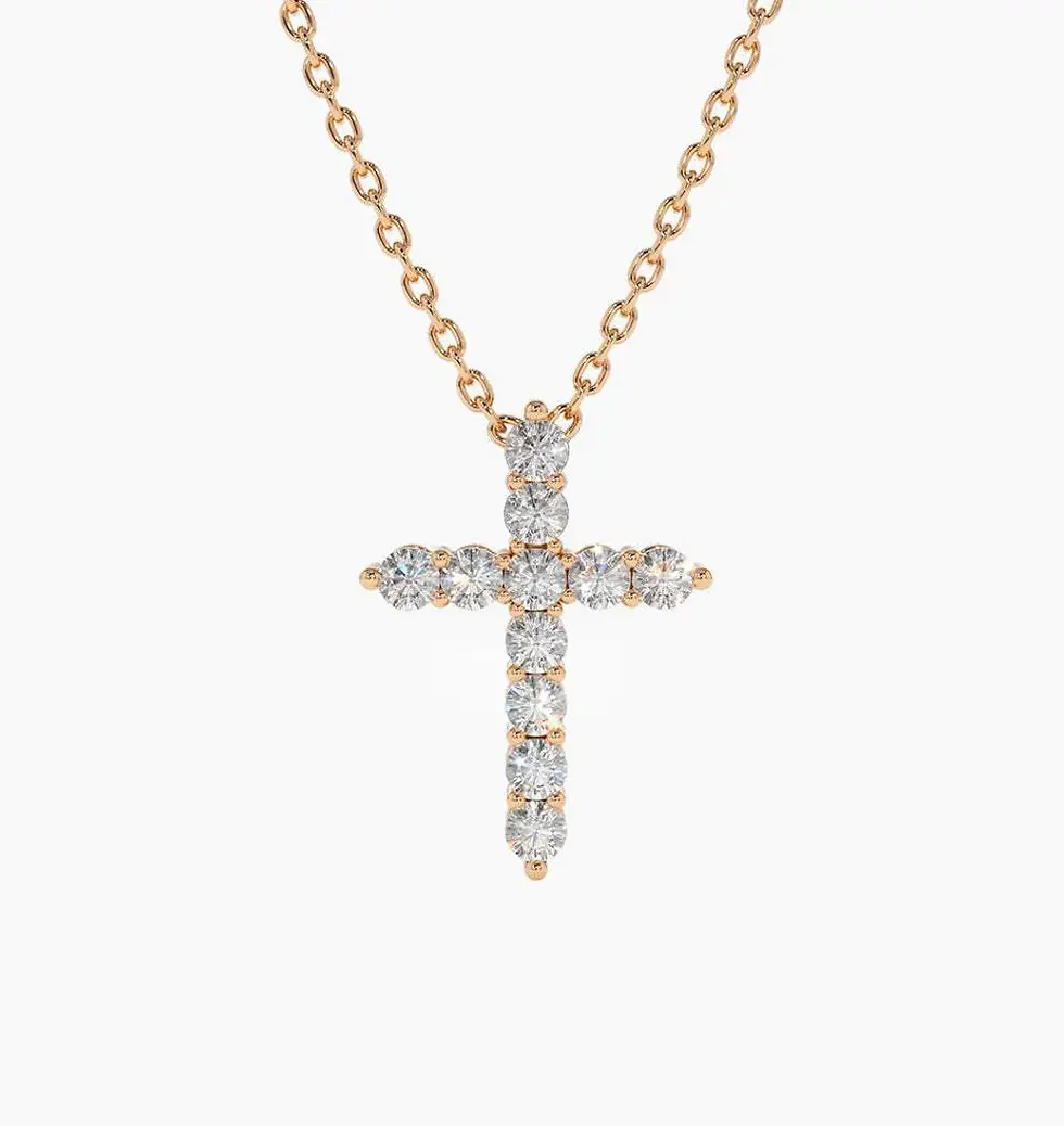 Thumbnail: Minimalist 18K Solid Gold Diamond Cross Pendant Necklace