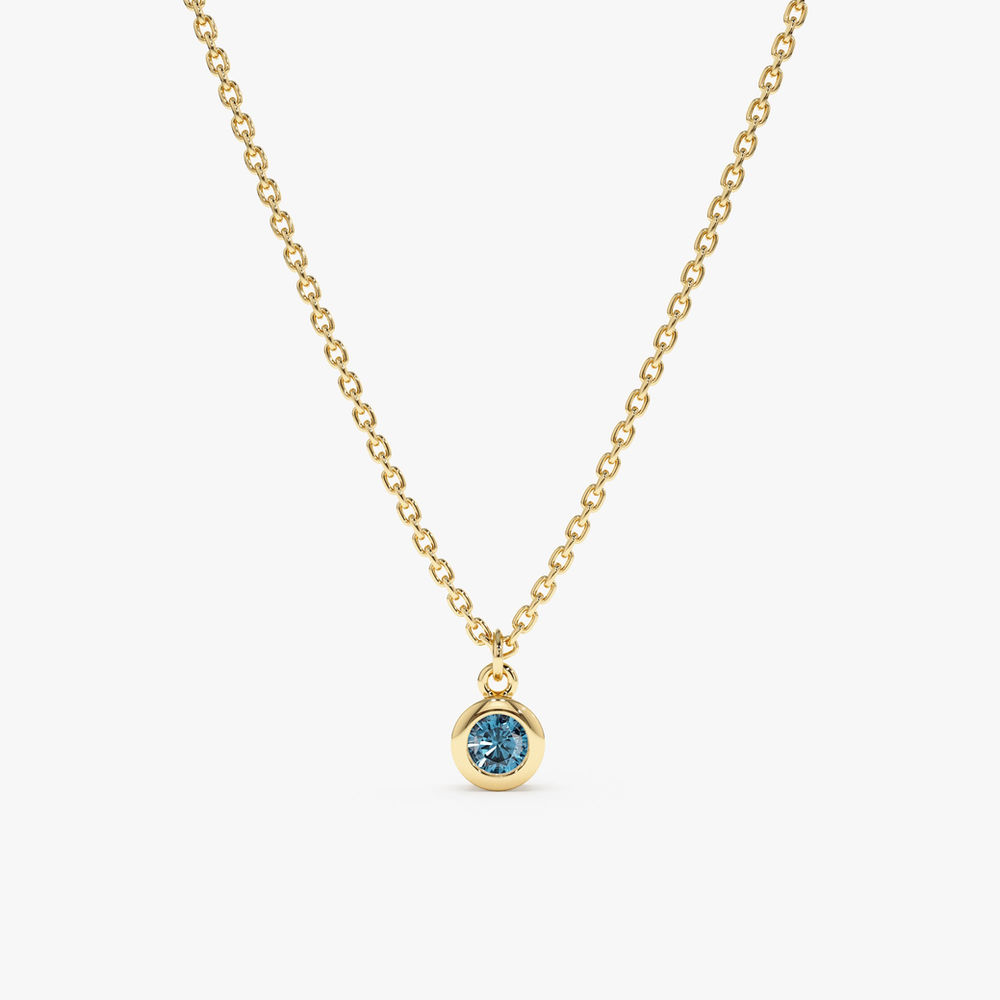 14K Solid Gold Blue Topaz Charm Necklace