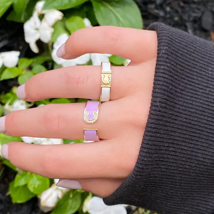 Thumbnail: 14K Solid Gold Enamel Diamond Initial Ring