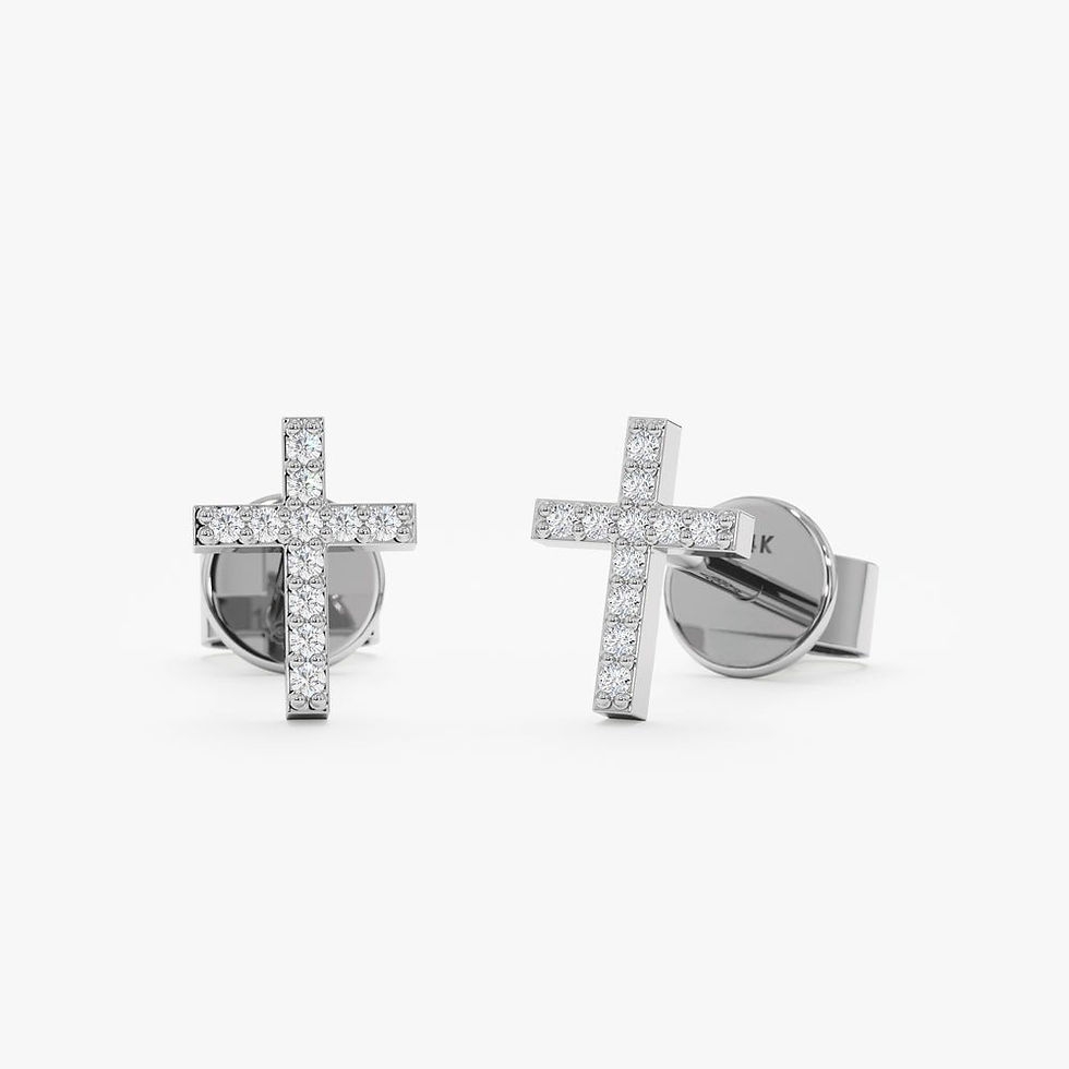 Elegant Diamond Cross Studs in 18K Solid Gold
