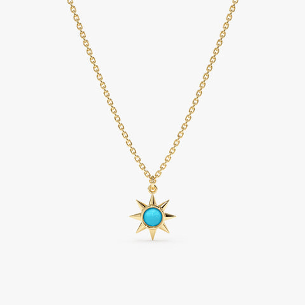 14K Solid Gold Turquoise Sun Necklace