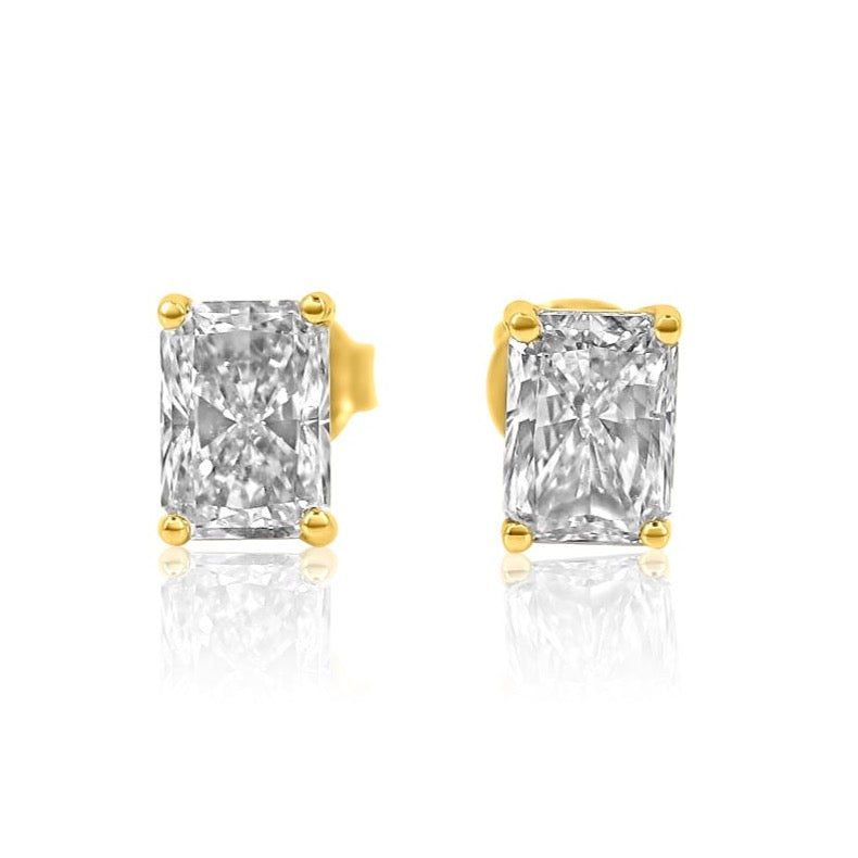 18K Solid Gold Lab Grown Diamond Emerald Cut Earring