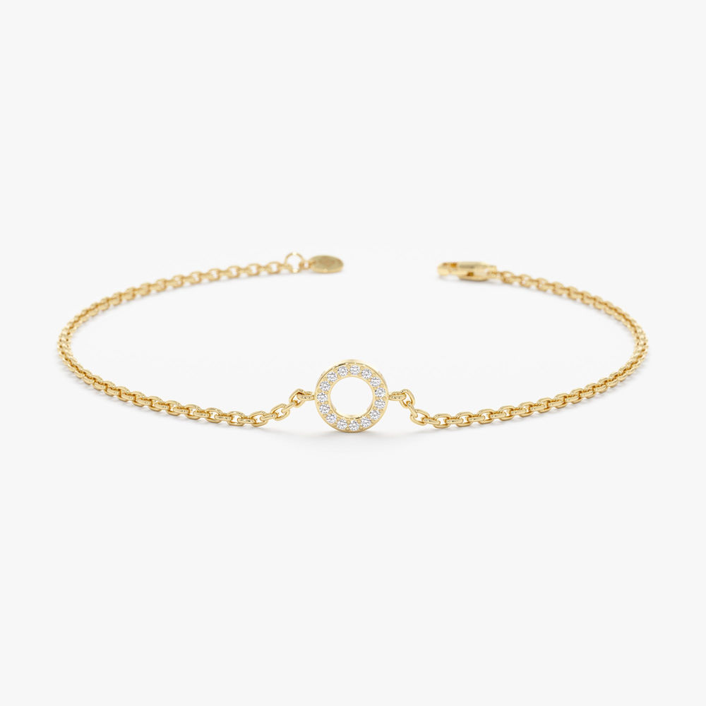 14K Solid Gold Circle Diamond Bracelet
