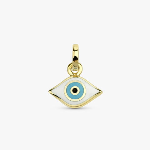 18K Solid Gold White Enamel Evil Eye Charm