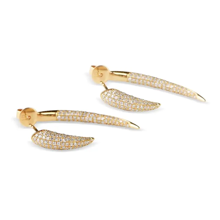 Thumbnail: 14K Solid Gold Large Diamond Horn Earrings