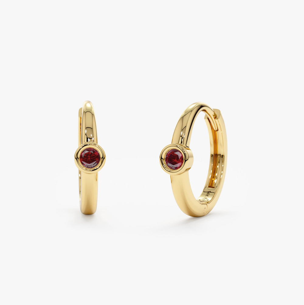 14K Solid Gold Ruby Huggies
