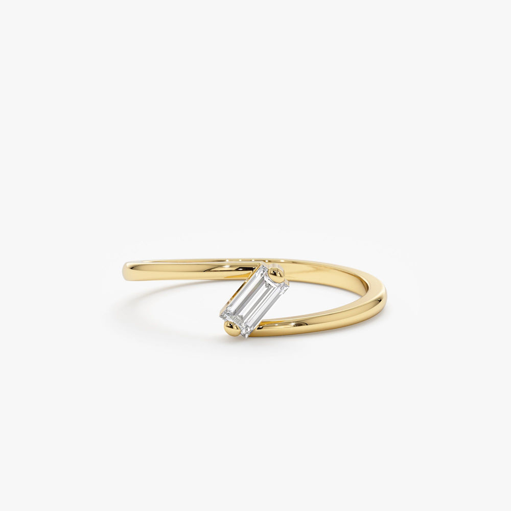 14K Solid Gold Tilted Baguette Diamond Ring