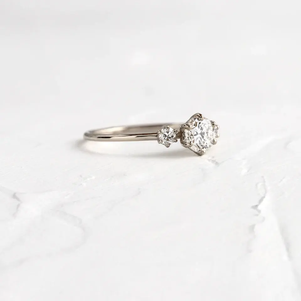 Thumbnail: Solid Gold Tempo Ring, 0.5ct. Round Cut Diamond Moissanite Ring