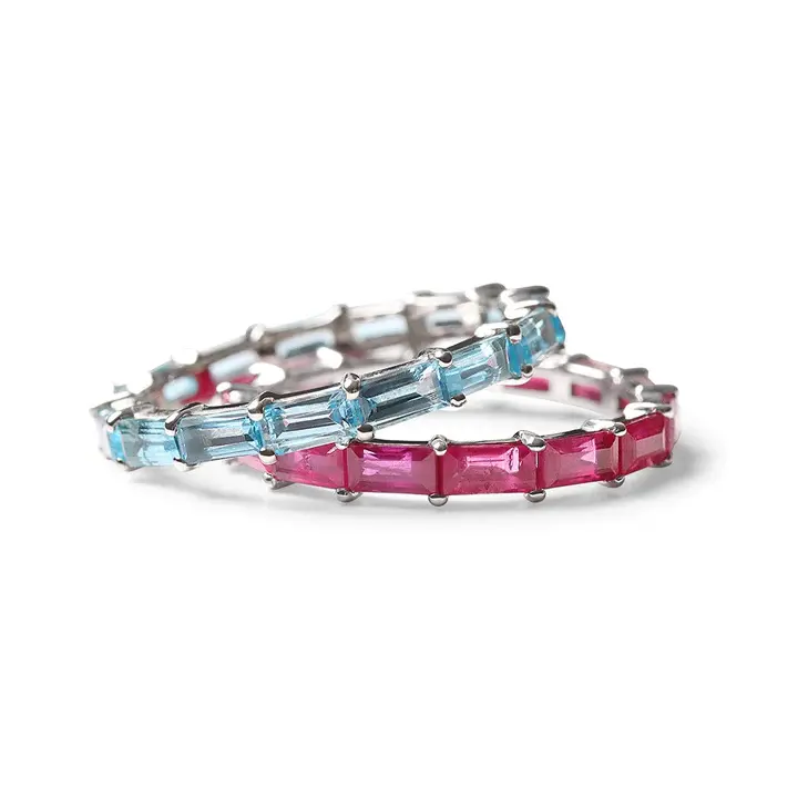 Thumbnail: 14K Sold Gold Blue Topaz Baguette Eternity Band