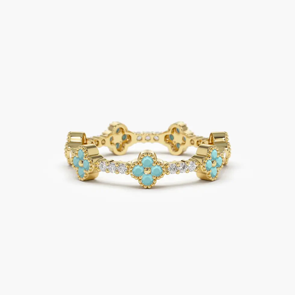 Thumbnail: Eternity Clover Turquoise and Diamond Ring for women