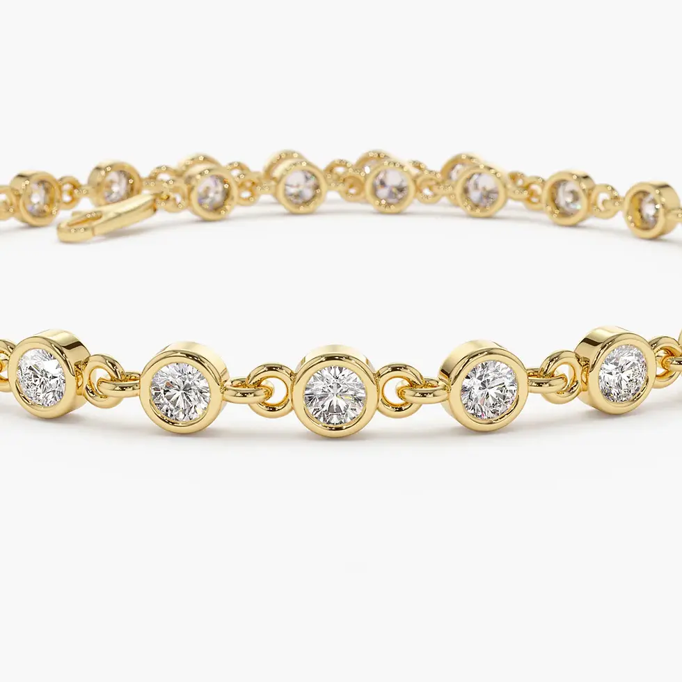 Thumbnail: 18K Solid Gold Tennis Bracelet Featuring Diamonds in Bezel Setting