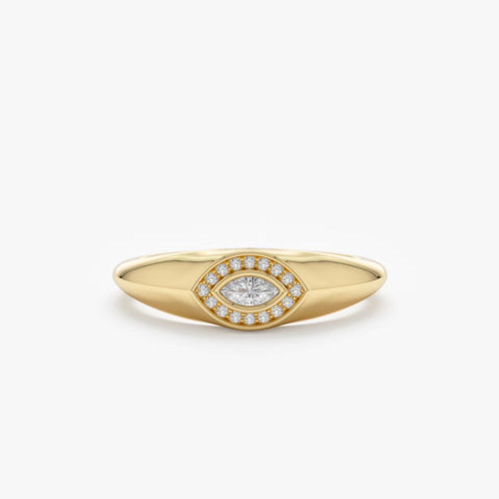 14K Solid Gold Diamond Evil Eye Signet Ring