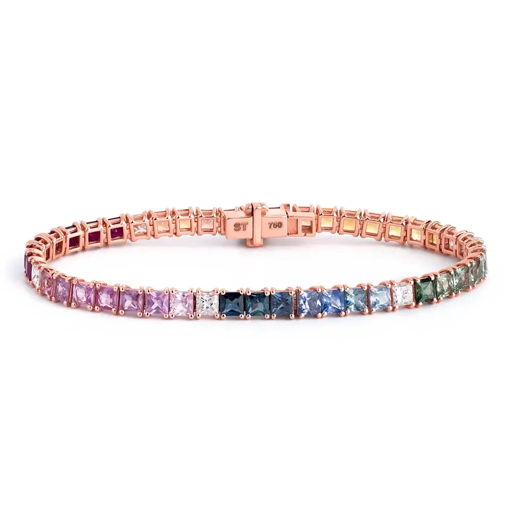 18K Solid Gold Festival Tennis Princess Bracelet