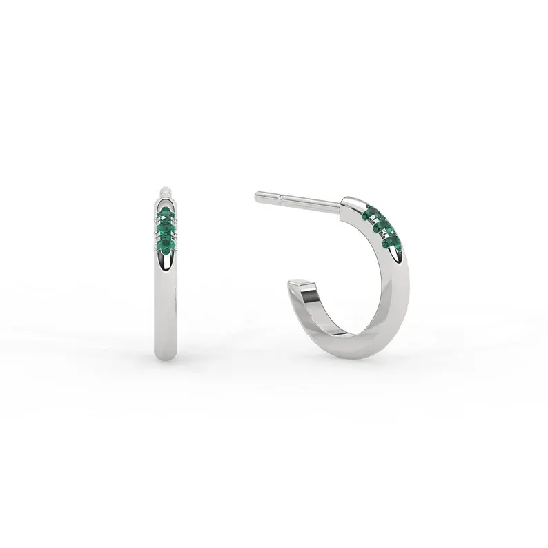 Thumbnail: 14K Gold Hoop Emerald Earrings