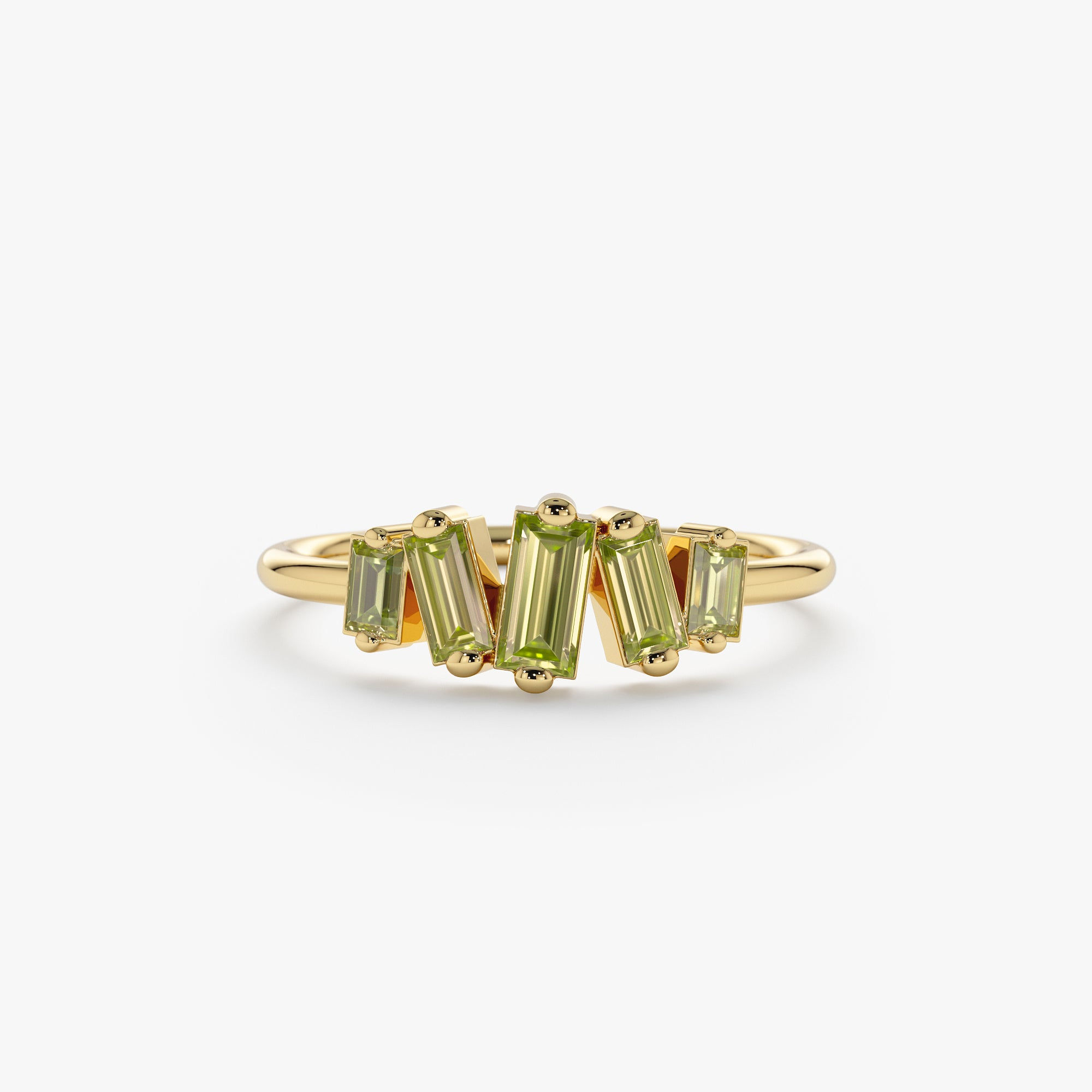 18K Solid Gold Baguette Peridot Cluster Ring
