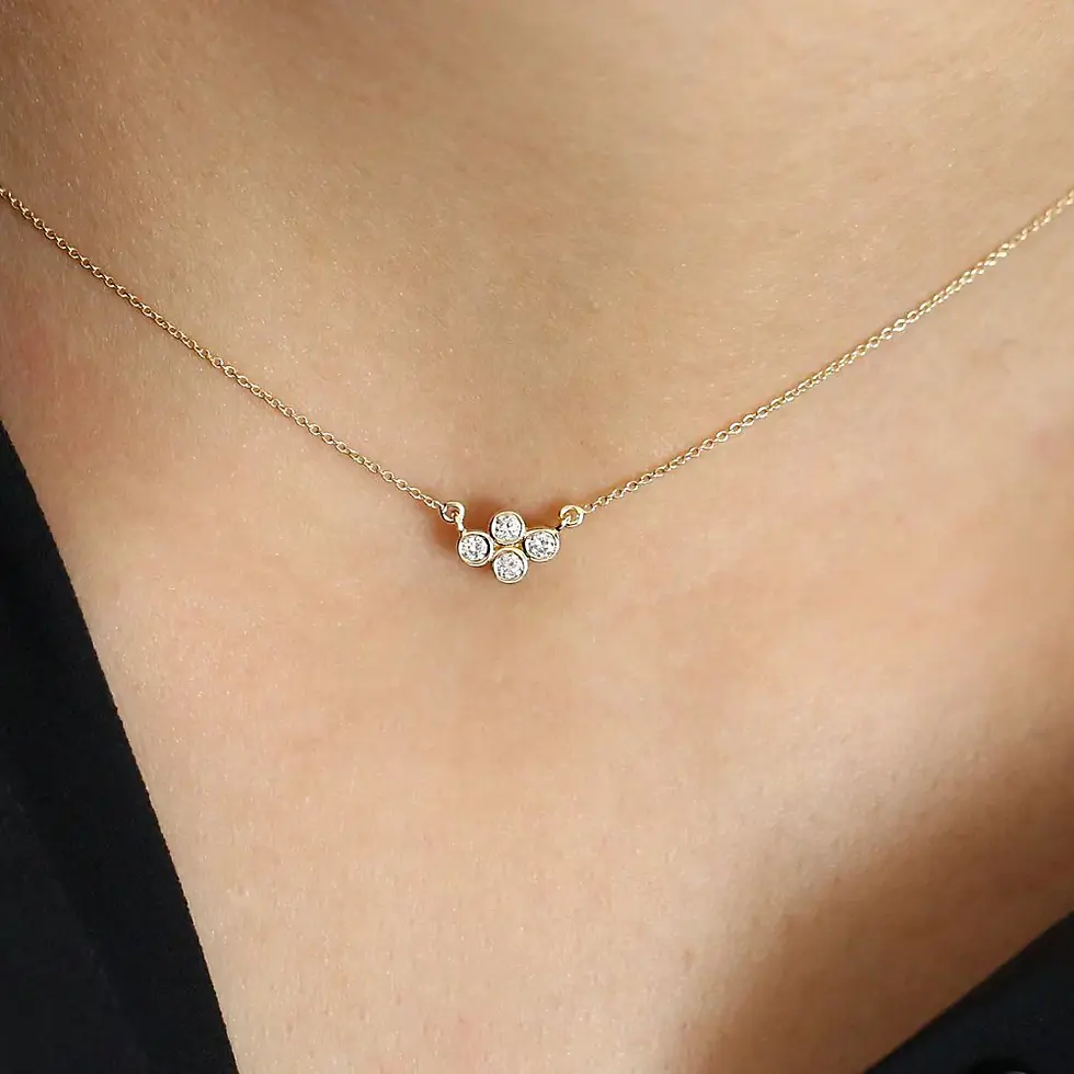 Gold Four Stone Diamond Cluster Necklace