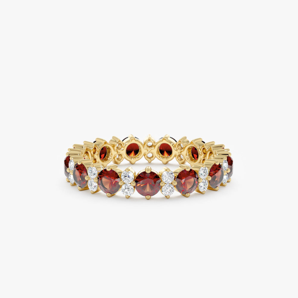 14K Solid Gold Garnet and Diamond Eternity Band