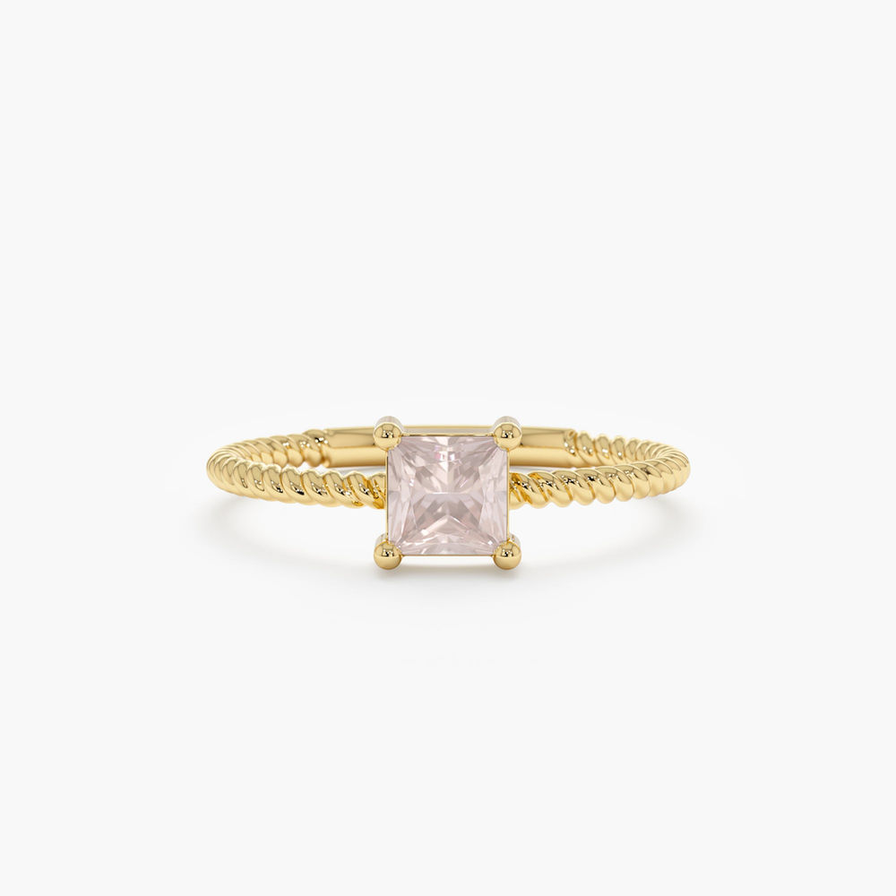 Gold Square Rose Quartz Ring