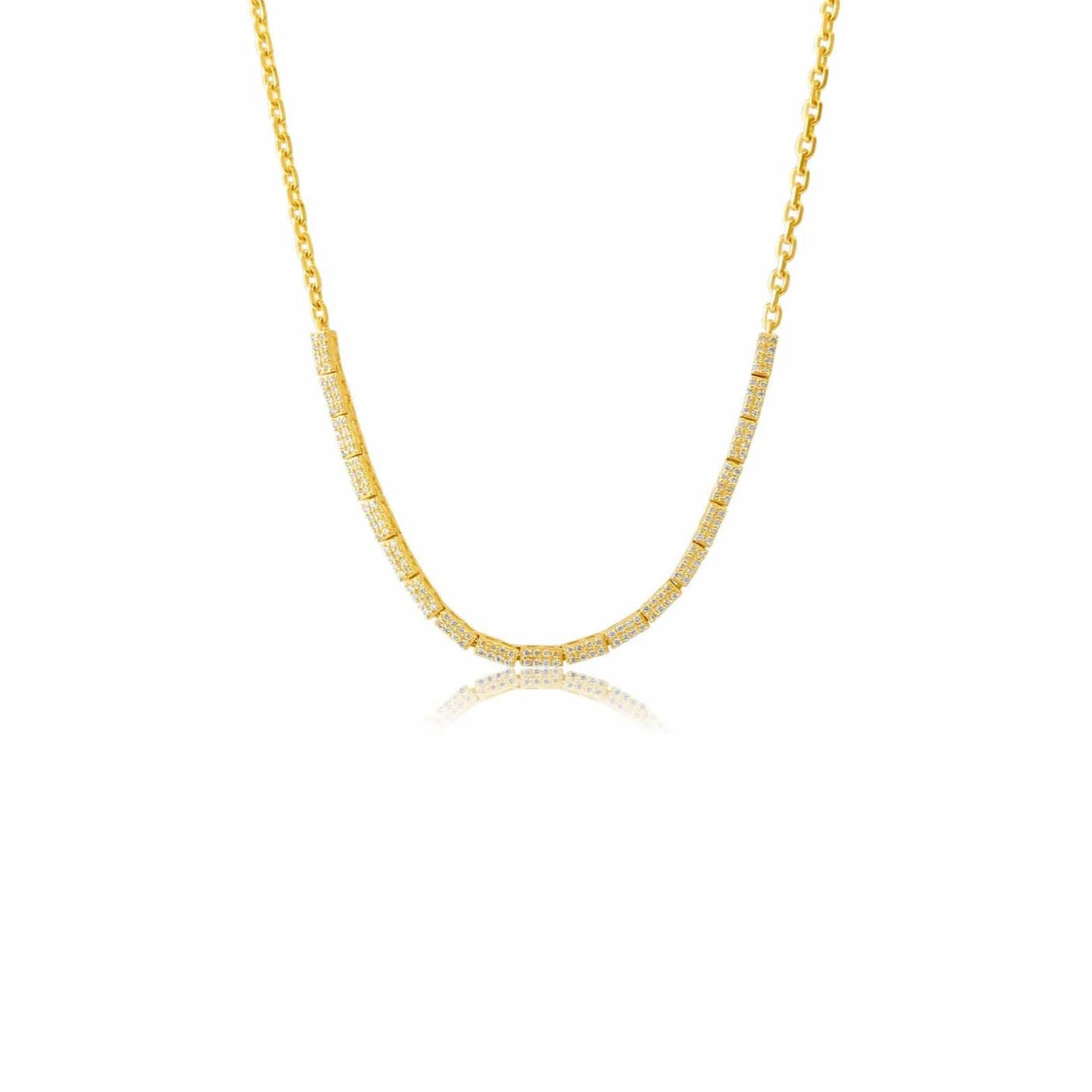 14K Gold Pave Diamond Rectangle Bar Tennis Necklace