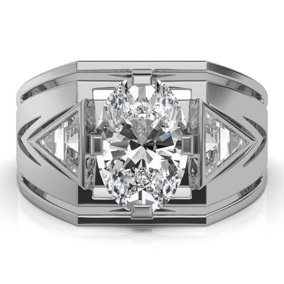 18K White Gold Three Stone Triangle Lab Grown Diamond Ring