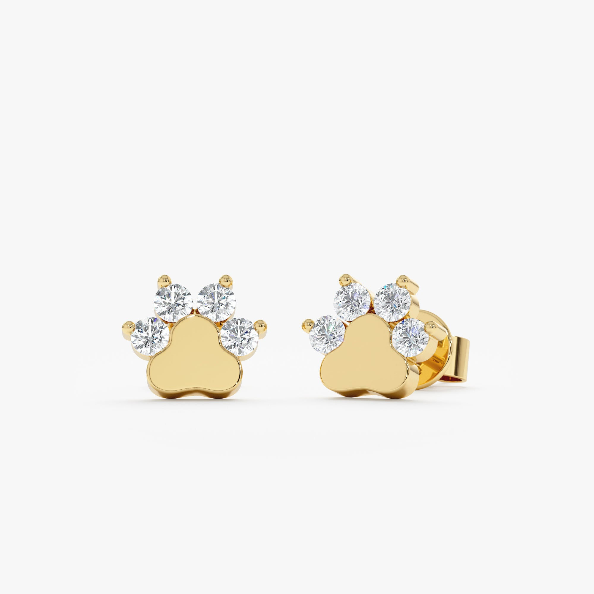 18K Solid Gold Puppy Paw Diamond Studs