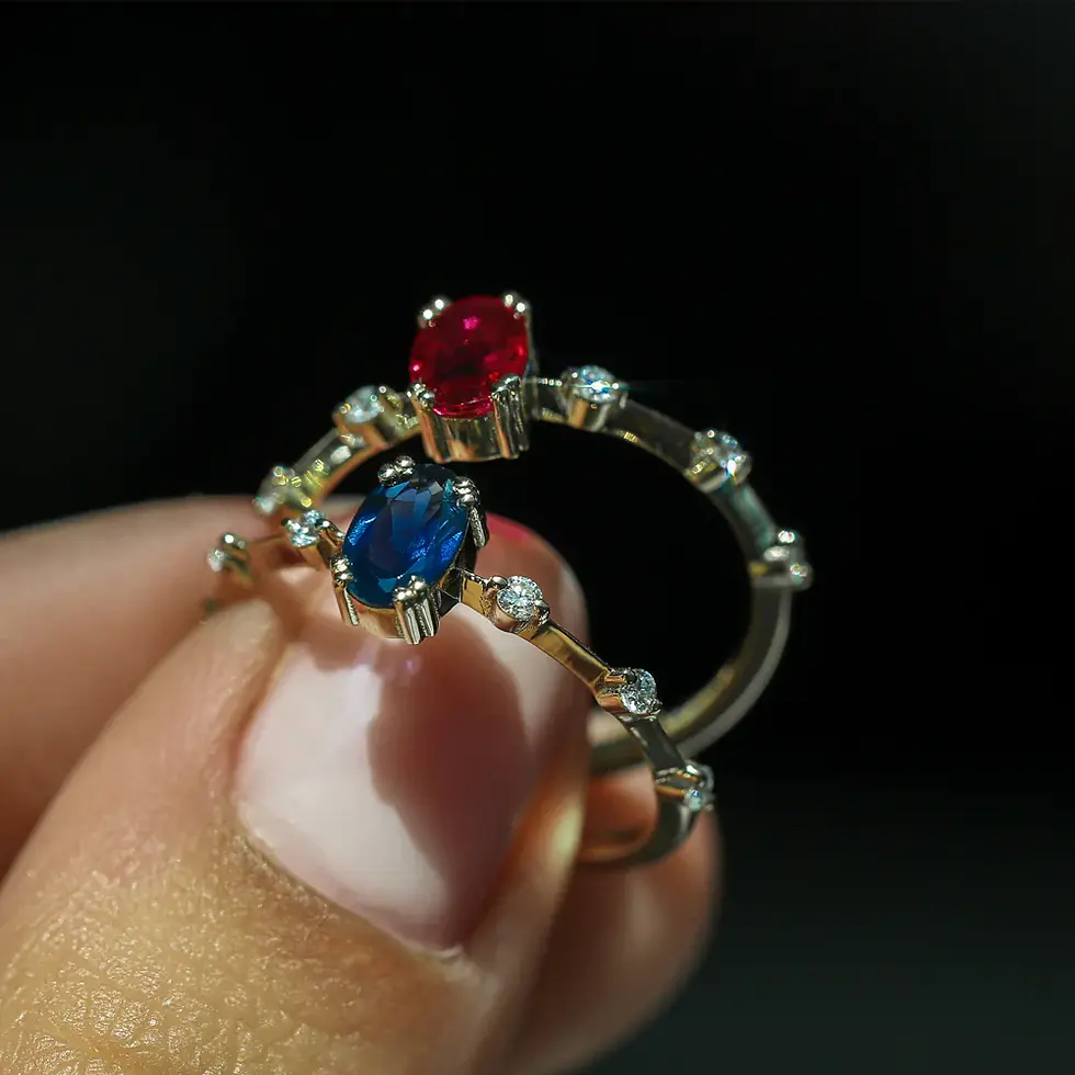 Thumbnail: Gold Dainty Diamond Genuine Sapphire Ring for Women