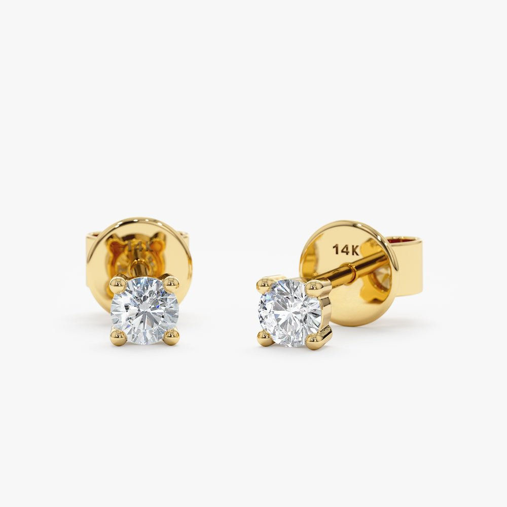 18K Solid Gold Dainty Diamond Studs
