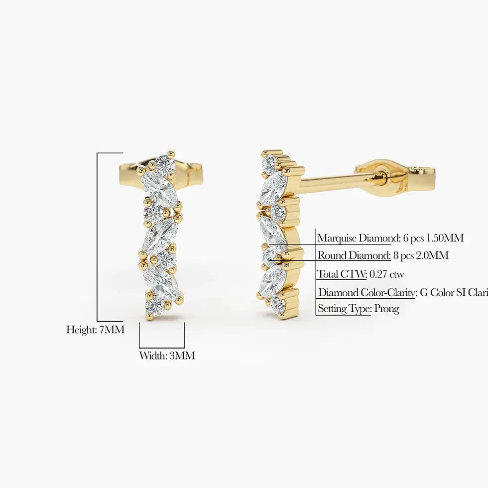 Thumbnail: 18K Solid Gold Alternating Marquise and Round Lab-Grown Diamond Studs