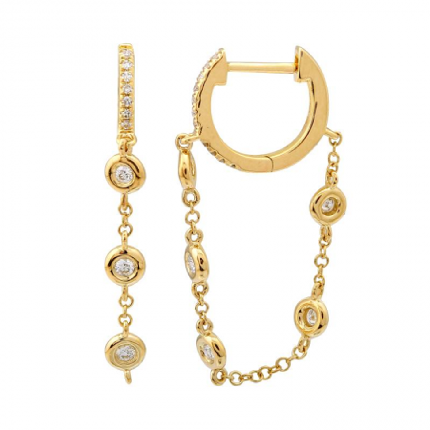 14K Gold Diamond Bezel Loop Hoop Earring