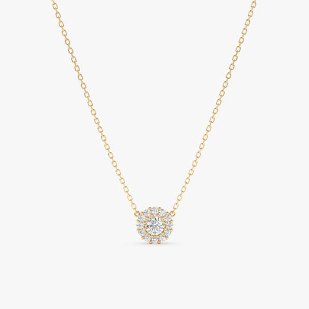 Solid Gold Diamond Halo Pendant Necklace
