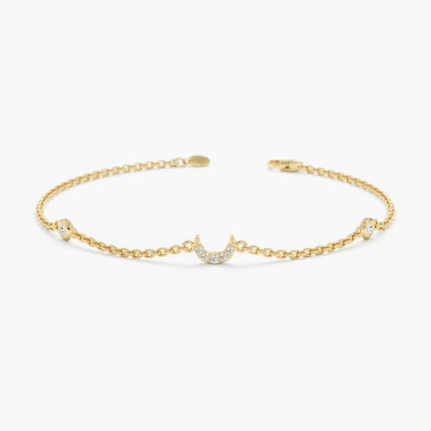 18K Solid Gold Diamond Crescent Moon Station Bracelet – Luxury Jewelry