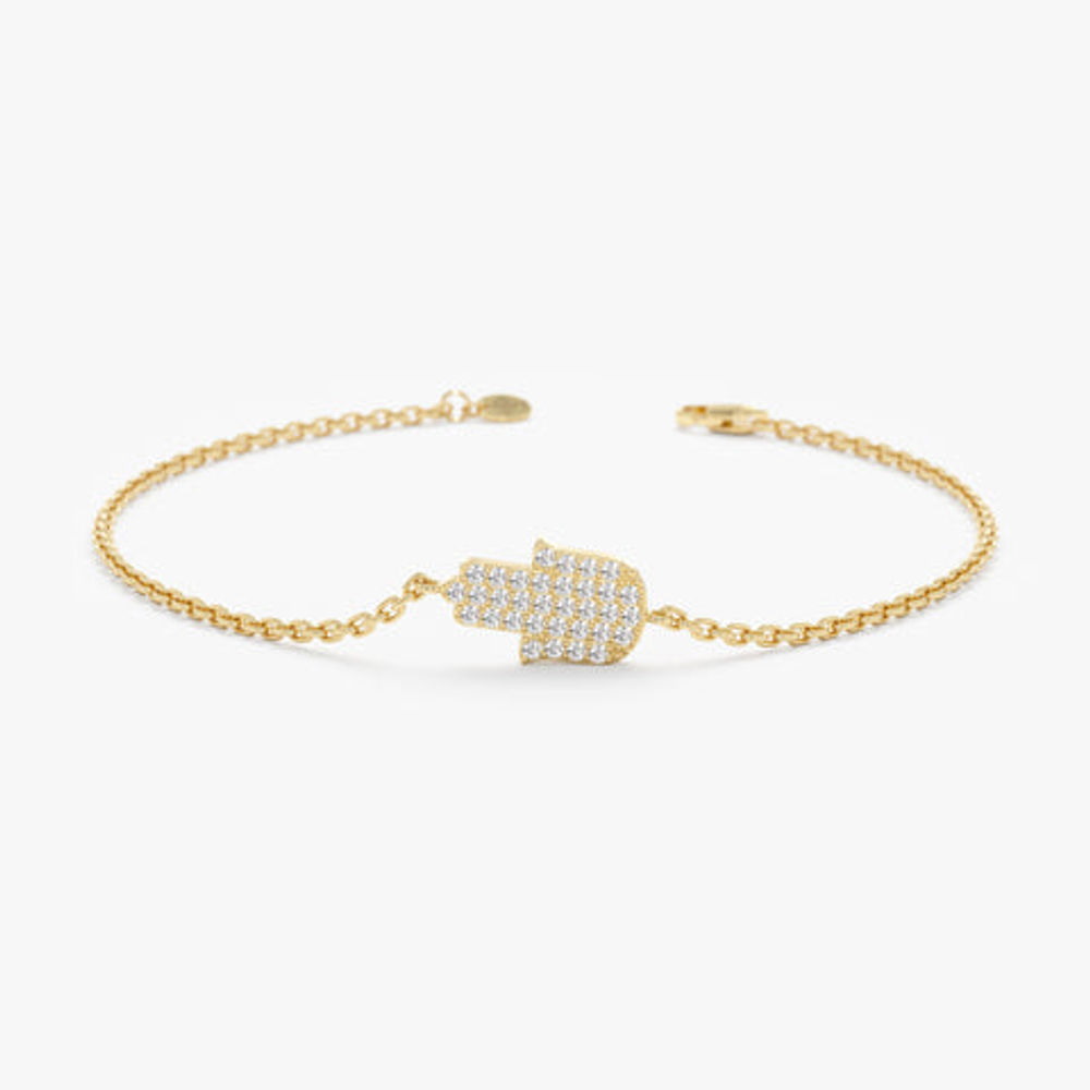 14K Solid Gold Pave Diamond Hamsa Hand Bracelet